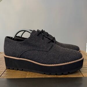Eileen Fisher Eddy Derby Fabric Oxford Shoe Gray Black Herringbone size 7